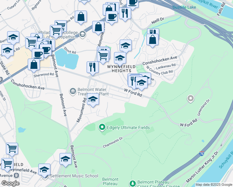 map of restaurants, bars, coffee shops, grocery stores, and more near 4044 Balwynne Park Road in Philadelphia