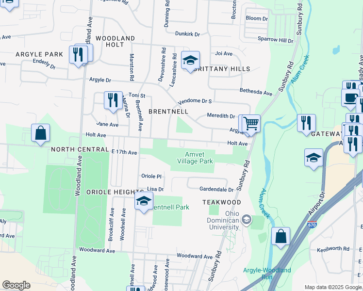 map of restaurants, bars, coffee shops, grocery stores, and more near 2277 Holt Avenue in Columbus