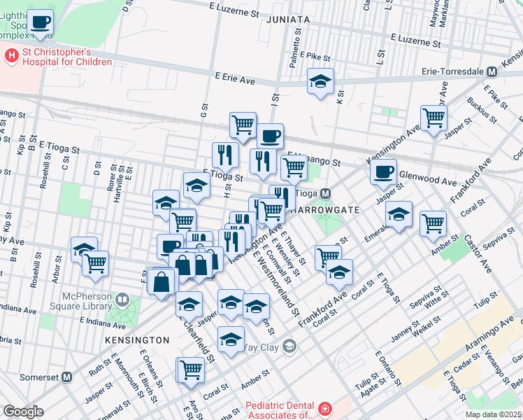 map of restaurants, bars, coffee shops, grocery stores, and more near 3356 I Street in Philadelphia