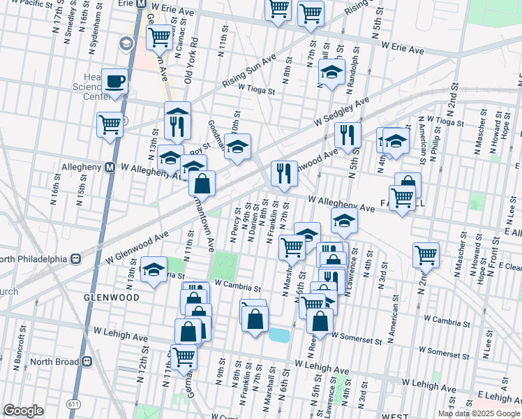 map of restaurants, bars, coffee shops, grocery stores, and more near 3104 North 8th Street in Philadelphia