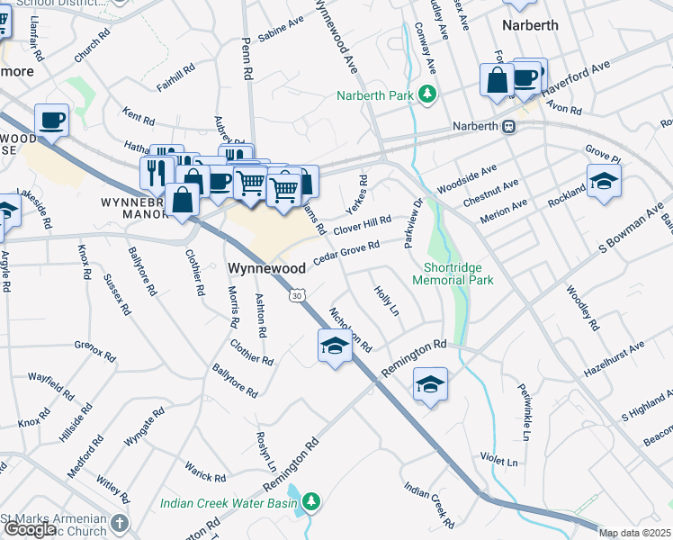 map of restaurants, bars, coffee shops, grocery stores, and more near 510 Williams Road in Montgomery County