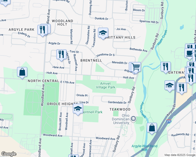 map of restaurants, bars, coffee shops, grocery stores, and more near 2277 Holt Avenue in Columbus