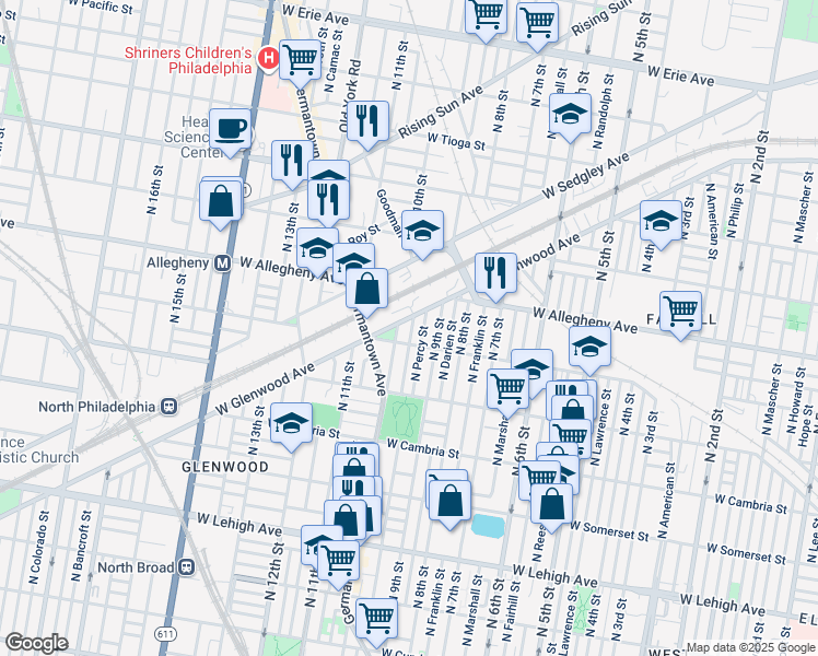 map of restaurants, bars, coffee shops, grocery stores, and more near 3120 North Hutchinson Street in Philadelphia
