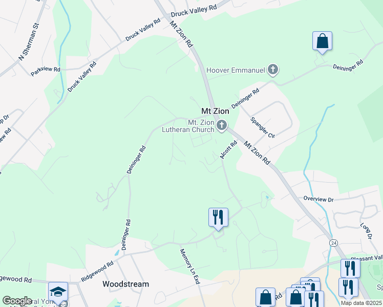 map of restaurants, bars, coffee shops, grocery stores, and more near 2990 Deininger Road in York