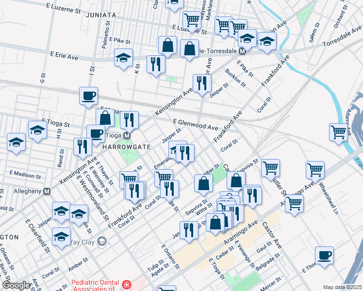 map of restaurants, bars, coffee shops, grocery stores, and more near in Philadelphia