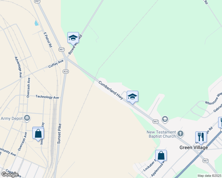 map of restaurants, bars, coffee shops, grocery stores, and more near 5867 Cumberland Highway in Chambersburg