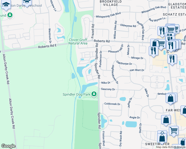 map of restaurants, bars, coffee shops, grocery stores, and more near 2464 Lakebridge Lane in Hilliard