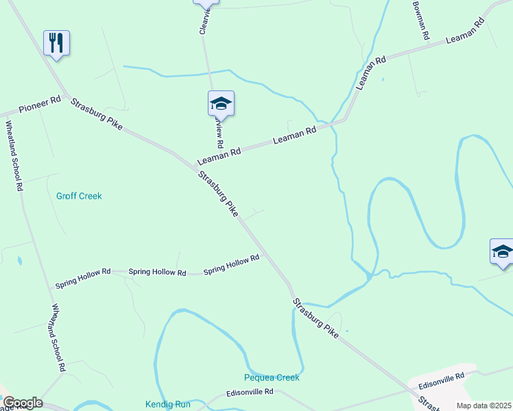 map of restaurants, bars, coffee shops, grocery stores, and more near 745 Strasburg Pike in Strasburg