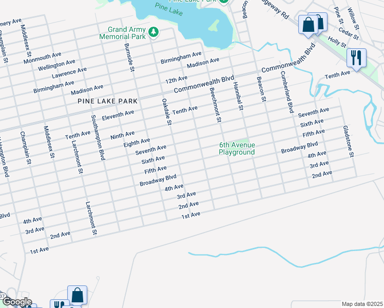 map of restaurants, bars, coffee shops, grocery stores, and more near 1532 5th Avenue in Toms River