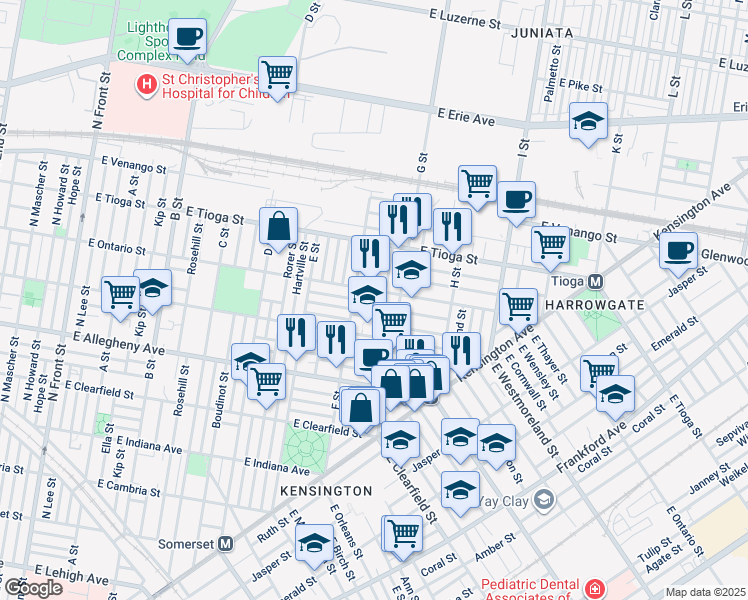 map of restaurants, bars, coffee shops, grocery stores, and more near 729 East Thayer Street in Philadelphia