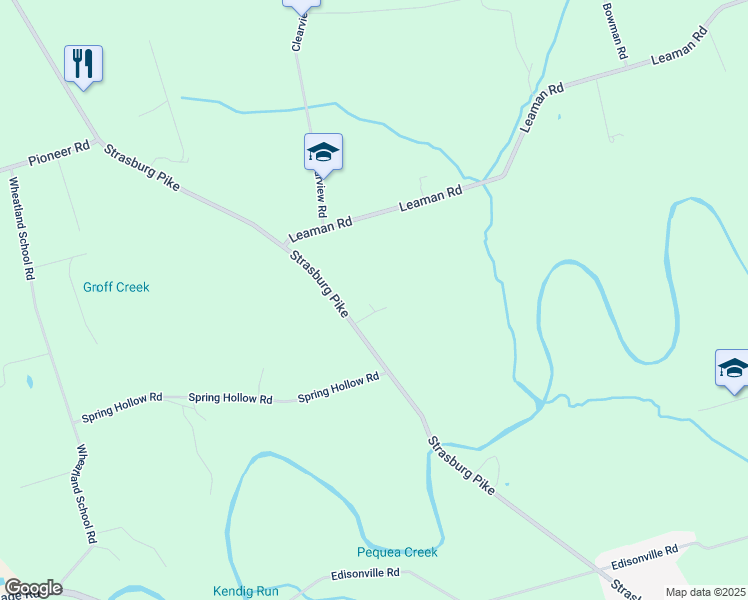 map of restaurants, bars, coffee shops, grocery stores, and more near 745 Strasburg Pike in Strasburg