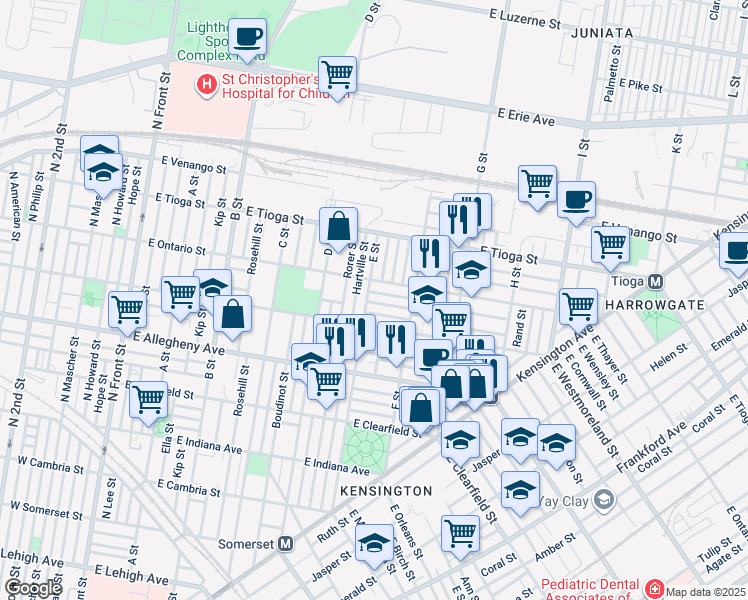 map of restaurants, bars, coffee shops, grocery stores, and more near 609 East Wensley Street in Philadelphia