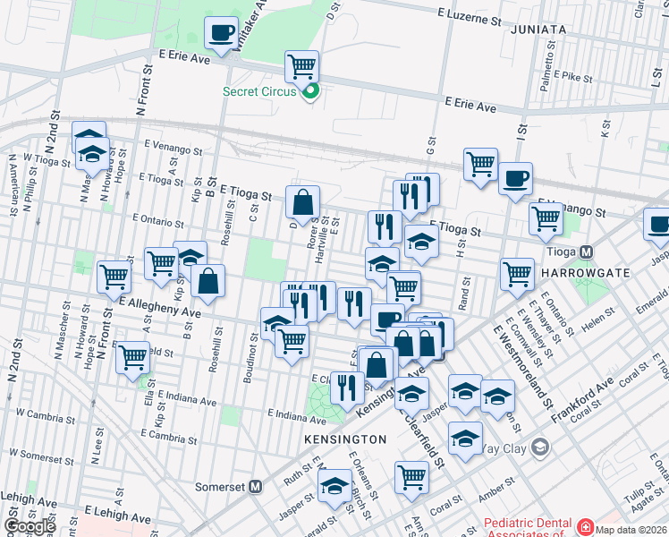 map of restaurants, bars, coffee shops, grocery stores, and more near 609 East Wensley Street in Philadelphia