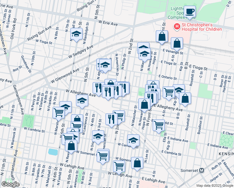 map of restaurants, bars, coffee shops, grocery stores, and more near in Philadelphia