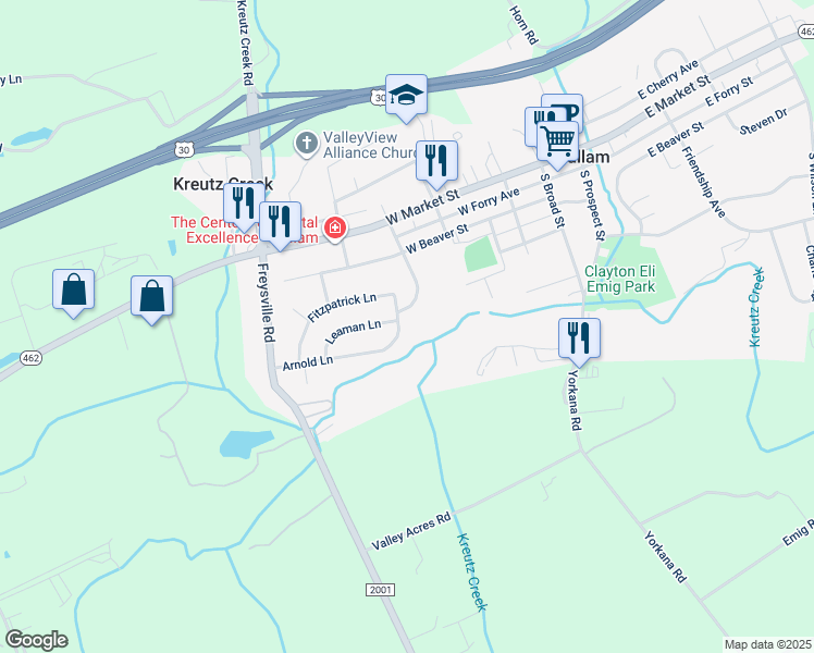 map of restaurants, bars, coffee shops, grocery stores, and more near 410 Arnold Lane in Hallam