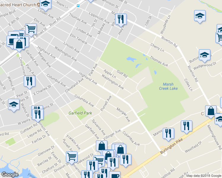 map of restaurants, bars, coffee shops, grocery stores, and more near 1108 Highland Avenue in Riverton