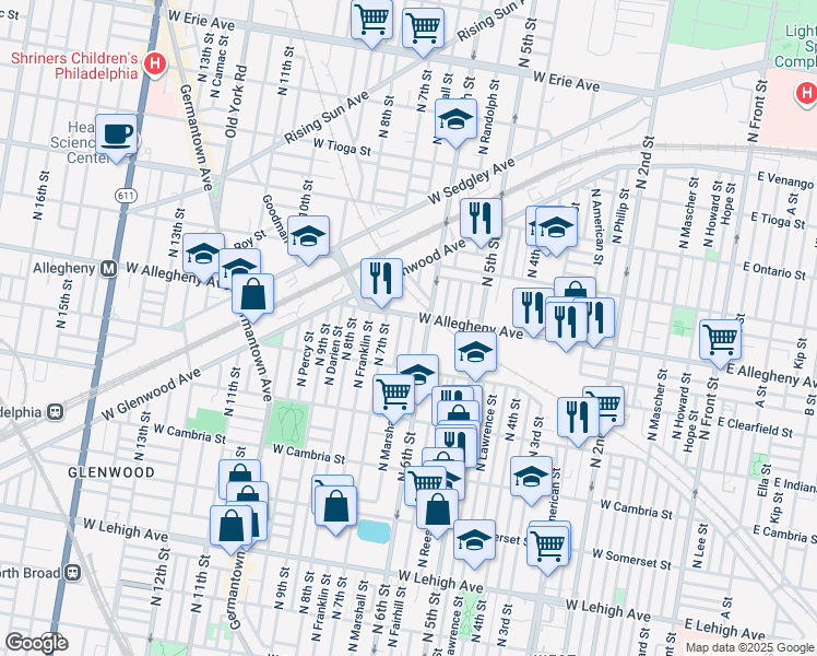 map of restaurants, bars, coffee shops, grocery stores, and more near 3156 North Wendle Street in Philadelphia
