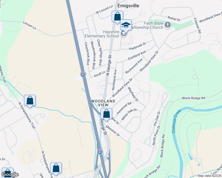 map of restaurants, bars, coffee shops, grocery stores, and more near 2437 Pennsylvania 181 in York