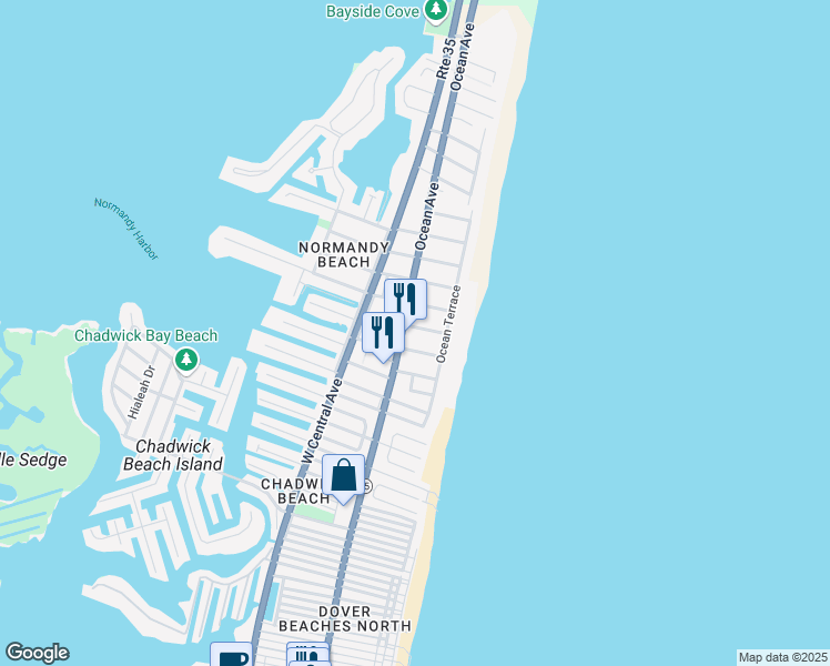map of restaurants, bars, coffee shops, grocery stores, and more near 47 2nd Avenue in Lavallette