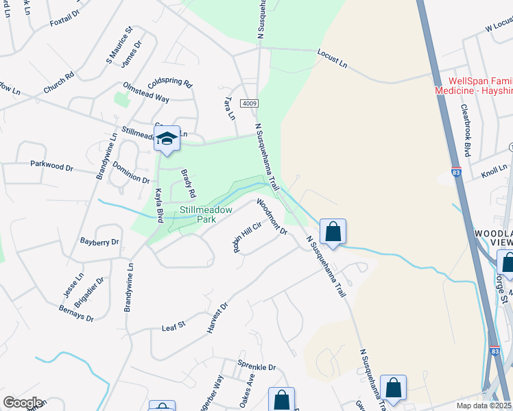 map of restaurants, bars, coffee shops, grocery stores, and more near 2714 Woodmont Drive in York