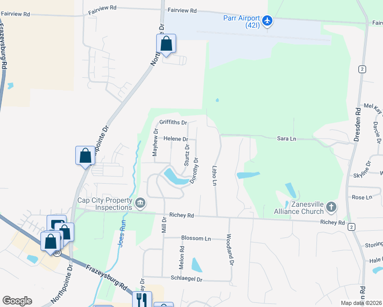 map of restaurants, bars, coffee shops, grocery stores, and more near 3945 Sturtz Drive in Zanesville