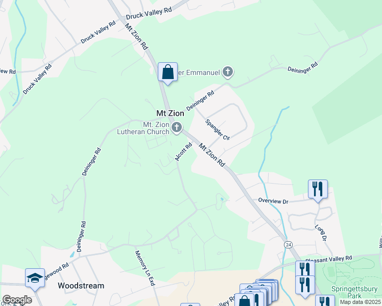 map of restaurants, bars, coffee shops, grocery stores, and more near 1999 Alcott Road in York