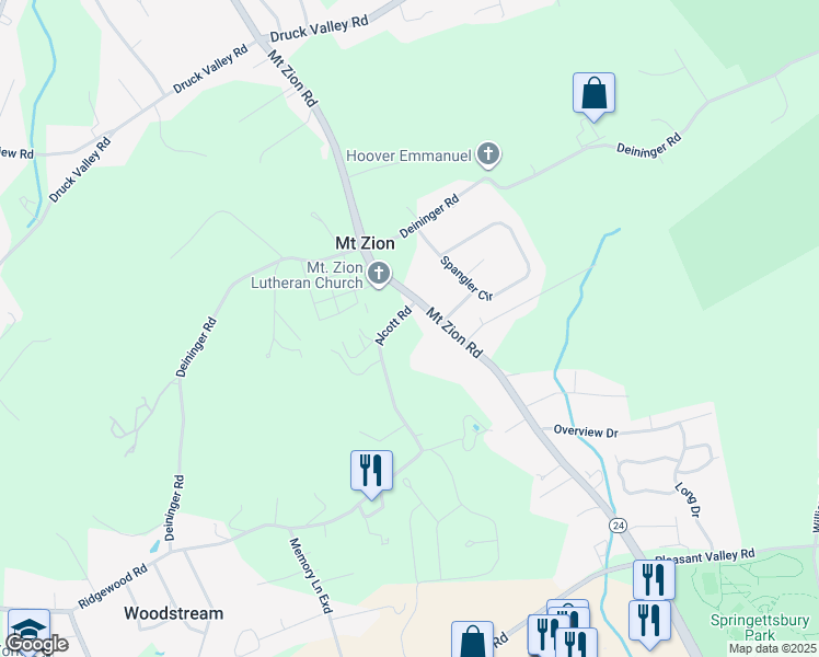 map of restaurants, bars, coffee shops, grocery stores, and more near 1999 Alcott Road in York