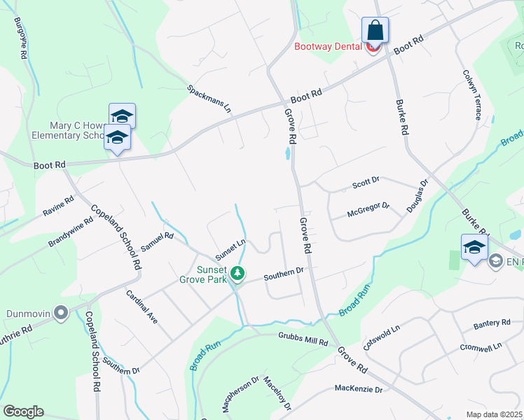 map of restaurants, bars, coffee shops, grocery stores, and more near 1272 Grove Road in West Chester