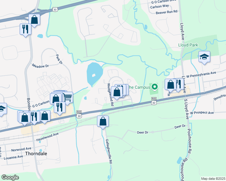 map of restaurants, bars, coffee shops, grocery stores, and more near 41 Nancy Lane in Downingtown