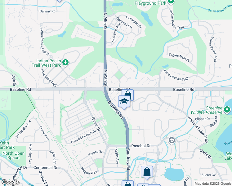 map of restaurants, bars, coffee shops, grocery stores, and more near 716 North 95th Street in Lafayette