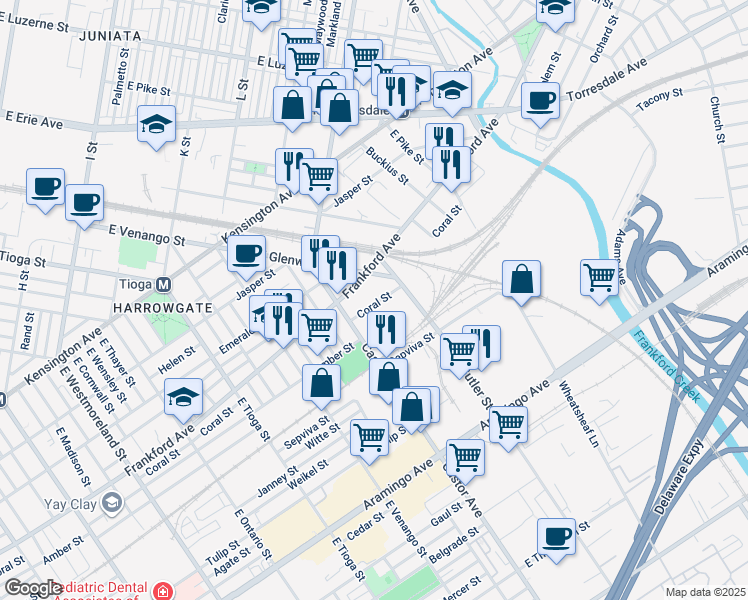 map of restaurants, bars, coffee shops, grocery stores, and more near 3731 Frankford Avenue in Philadelphia