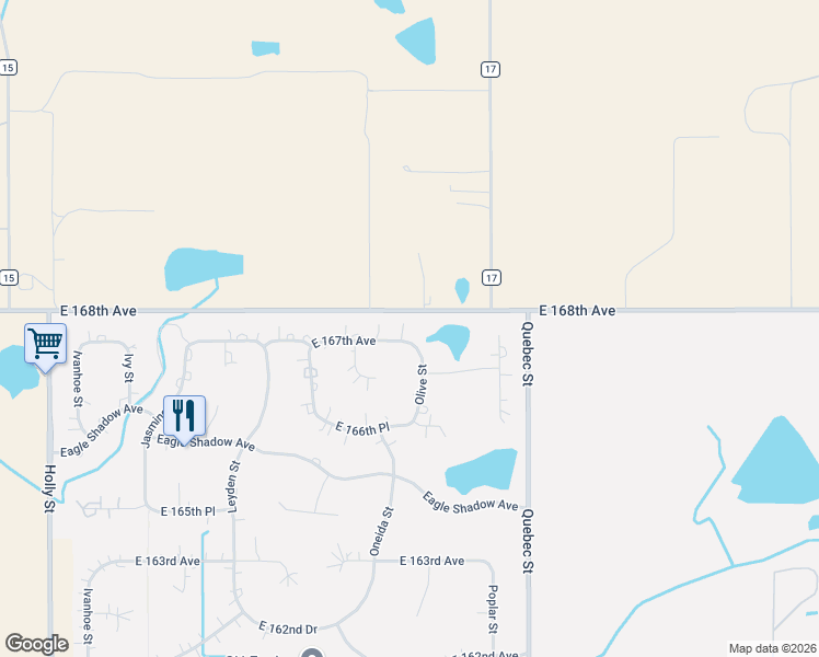map of restaurants, bars, coffee shops, grocery stores, and more near 7777 County Road 2 in Brighton