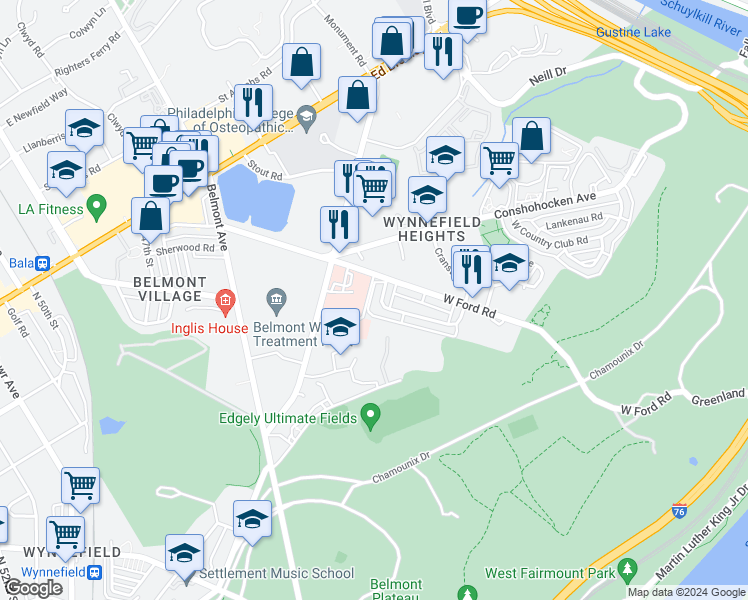 map of restaurants, bars, coffee shops, grocery stores, and more near in Philadelphia