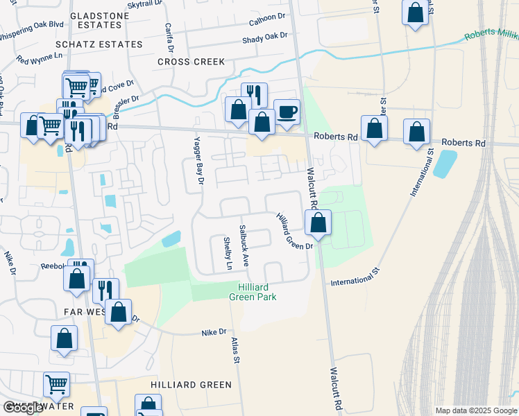 map of restaurants, bars, coffee shops, grocery stores, and more near 5006 Baycroft Drive in Hilliard