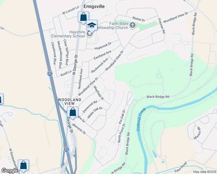 map of restaurants, bars, coffee shops, grocery stores, and more near 1101 Skyview Drive in York