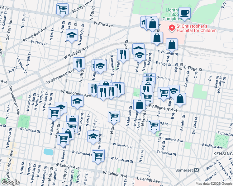 map of restaurants, bars, coffee shops, grocery stores, and more near 3226 North 2nd Street in Philadelphia