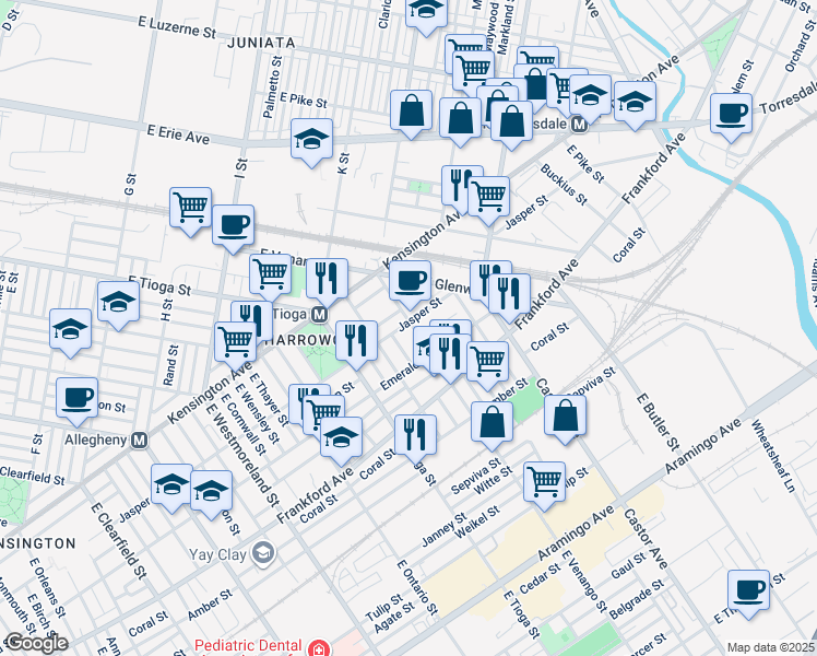 map of restaurants, bars, coffee shops, grocery stores, and more near 1902 East Venango Street in Philadelphia