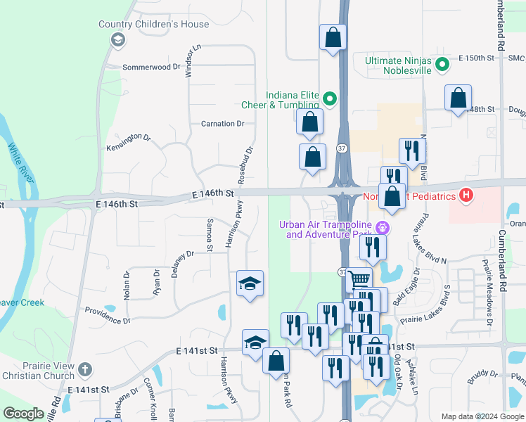 map of restaurants, bars, coffee shops, grocery stores, and more near 14533 Lansing Place in Fishers
