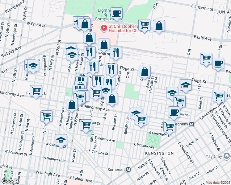 map of restaurants, bars, coffee shops, grocery stores, and more near 326 East Cornwall Street in Philadelphia