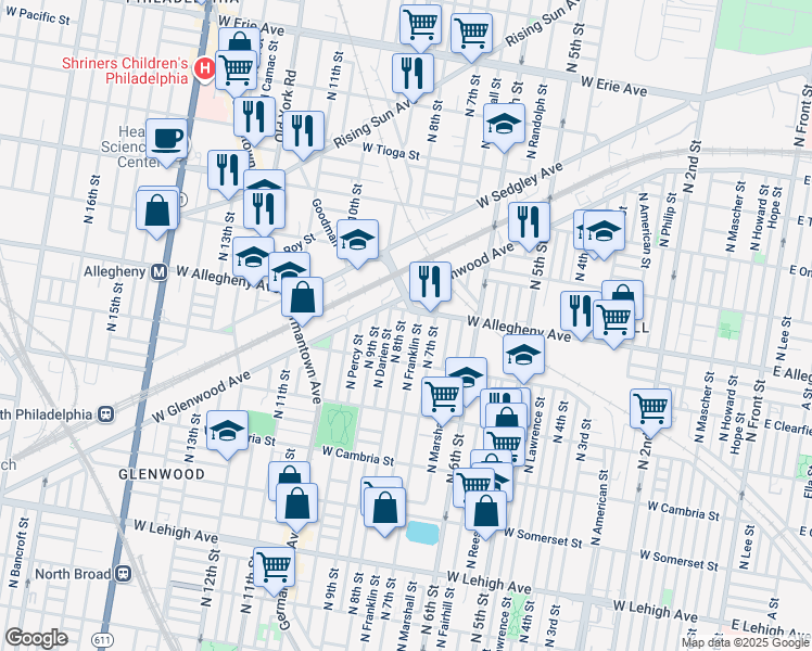 map of restaurants, bars, coffee shops, grocery stores, and more near 3151 North 8th Street in Philadelphia
