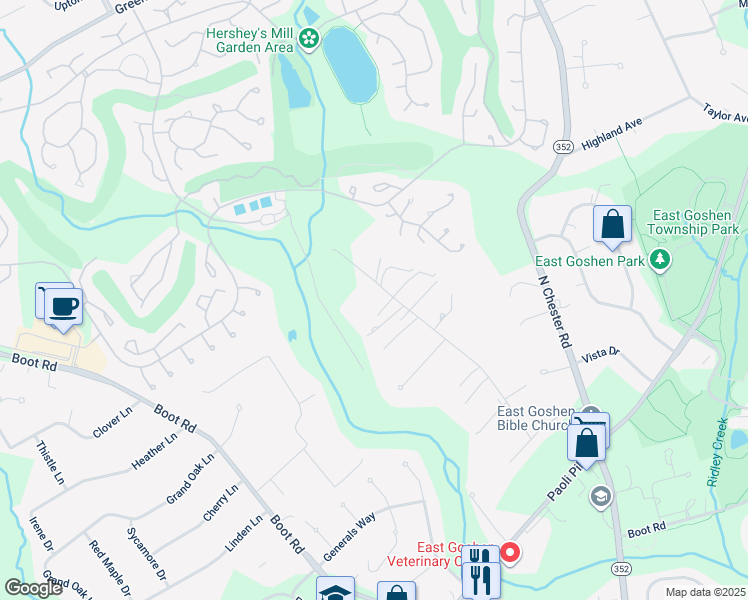 map of restaurants, bars, coffee shops, grocery stores, and more near 958 Cornwallis Drive in West Chester