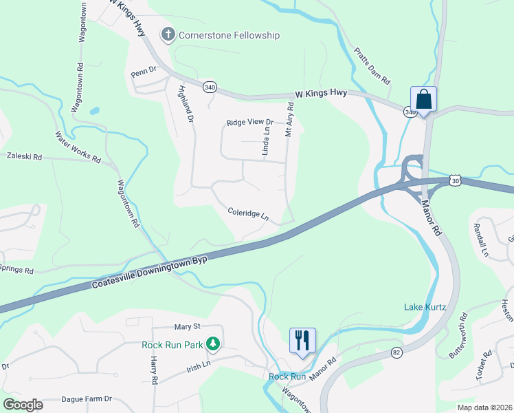 map of restaurants, bars, coffee shops, grocery stores, and more near 409 Barlow Drive in Chester County