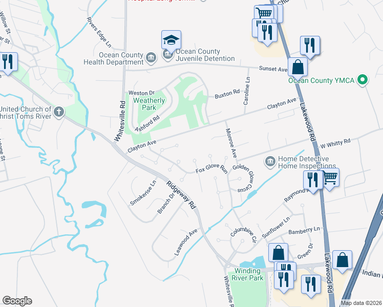 map of restaurants, bars, coffee shops, grocery stores, and more near in Toms River