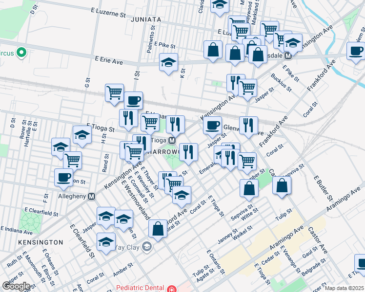 map of restaurants, bars, coffee shops, grocery stores, and more near 3540 Ruth Street in Philadelphia