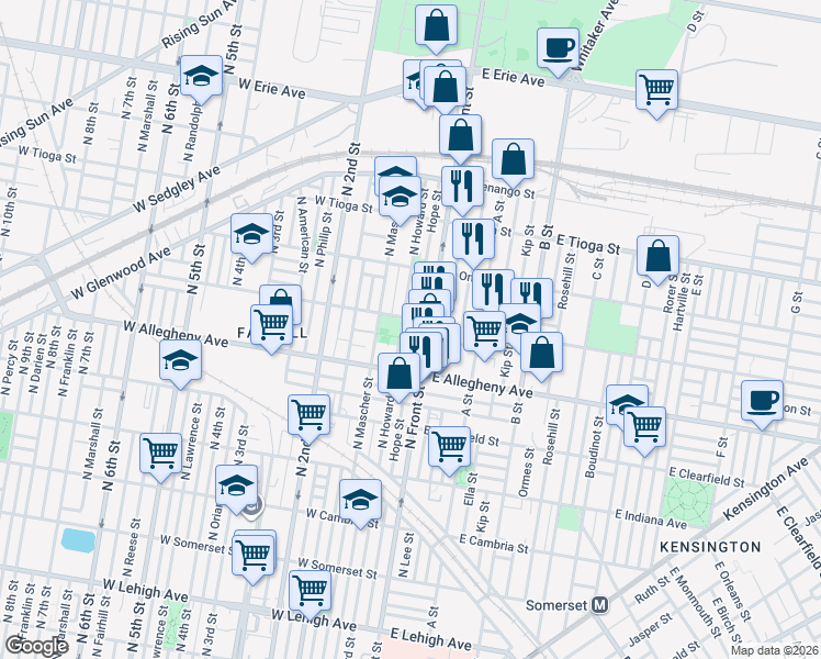 map of restaurants, bars, coffee shops, grocery stores, and more near in Philadelphia