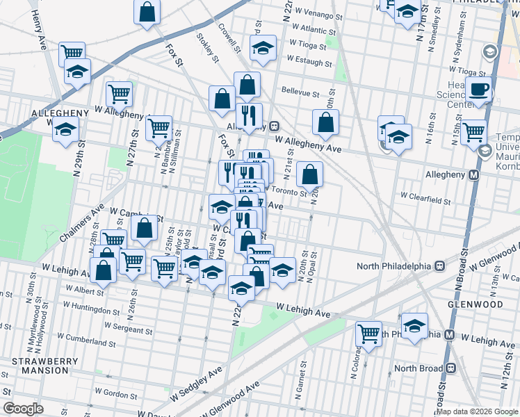 map of restaurants, bars, coffee shops, grocery stores, and more near in Philadelphia