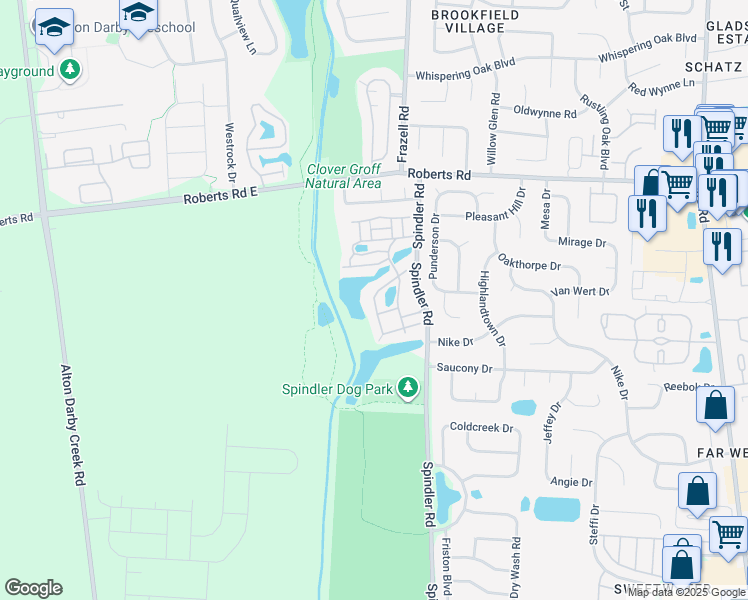 map of restaurants, bars, coffee shops, grocery stores, and more near 2400 Quarry Stone Drive in Hilliard