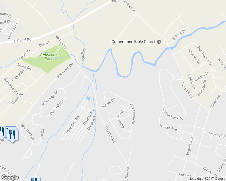 map of restaurants, bars, coffee shops, grocery stores, and more near 3814 Fox Chase Drive in Dover