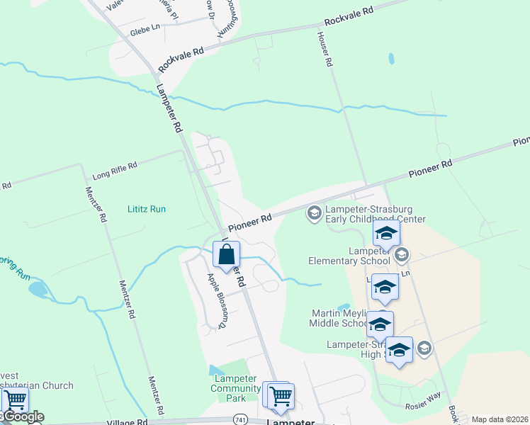 map of restaurants, bars, coffee shops, grocery stores, and more near 126 Hitching Post Lane in Lancaster County