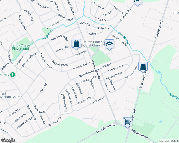 map of restaurants, bars, coffee shops, grocery stores, and more near 903 Waterford Drive in Delran